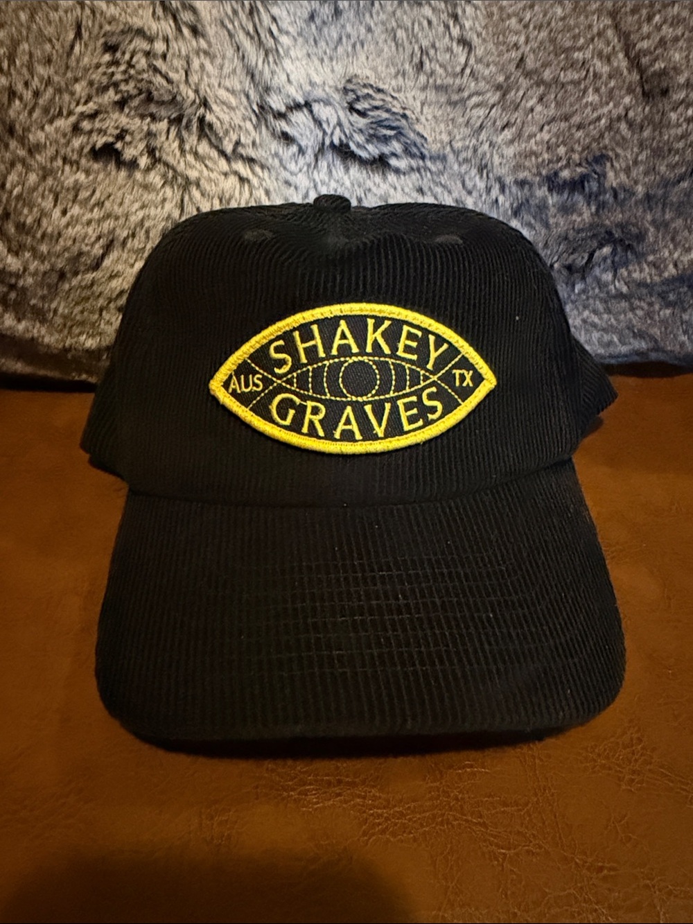 Shakey Graves Black Corduroy Baseball Cap with Yellow Patch